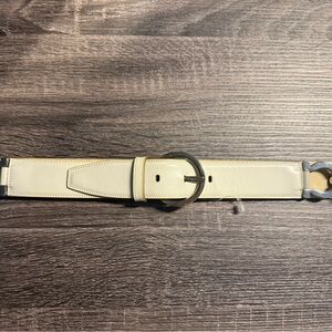 Ferragamo Cream Leather Belt with Silver Buckles